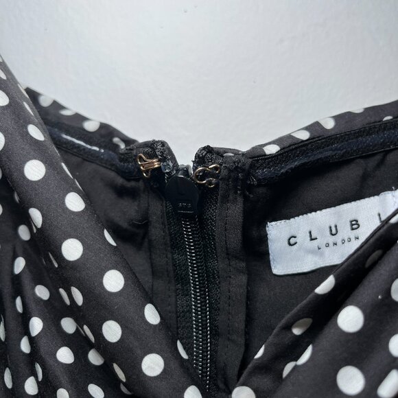 Club L London Pepper Black Polka Dot Strapless Ruffled Mini Dress Size 6 - Picture 9 of 13